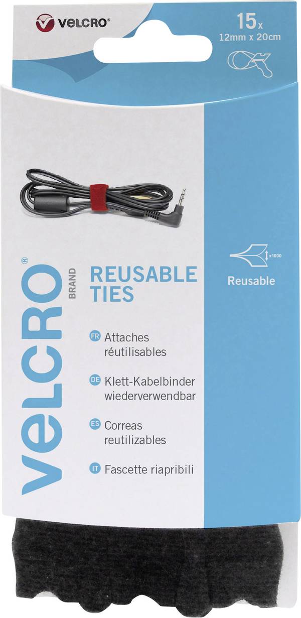 VELCRO® VEL-EC60466 Klittenband kabelbinder  Om te bundelen Haak- en lusdeel (l x b) 200 mm x 12 mm Zwart 15 stuk(s)