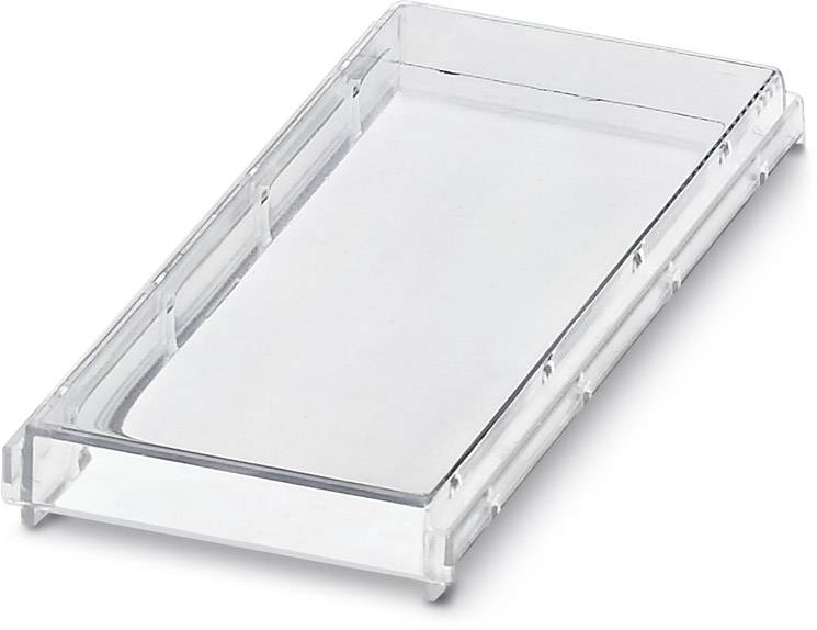Transparant kunststof dienblad, rechthoekig en plat, geschikt voor het presenteren of leggen van voorwerpen.