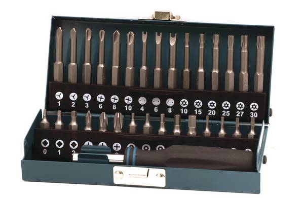 Wolfcraft 1386000 1386000 Bitset 31-delig Kruiskop Phillips, Binnen-vierkant (Robertson), Zesrond-TX BO, Inbus BO, Tri-Wing, Torque, Spanner