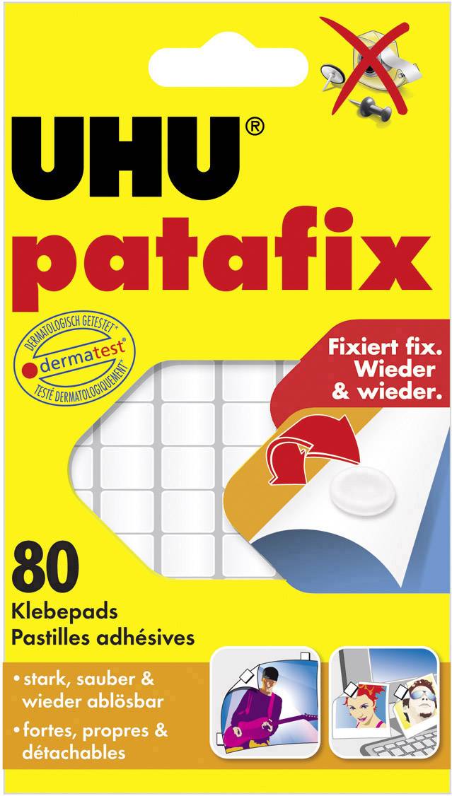 UHU patafix: Kleefpads, 80 stuks. Sterk, schoon, opnieuw verwijderbaar. Geschikt voor foto's en decoratieve toepassingen. Dermatologisch getest.