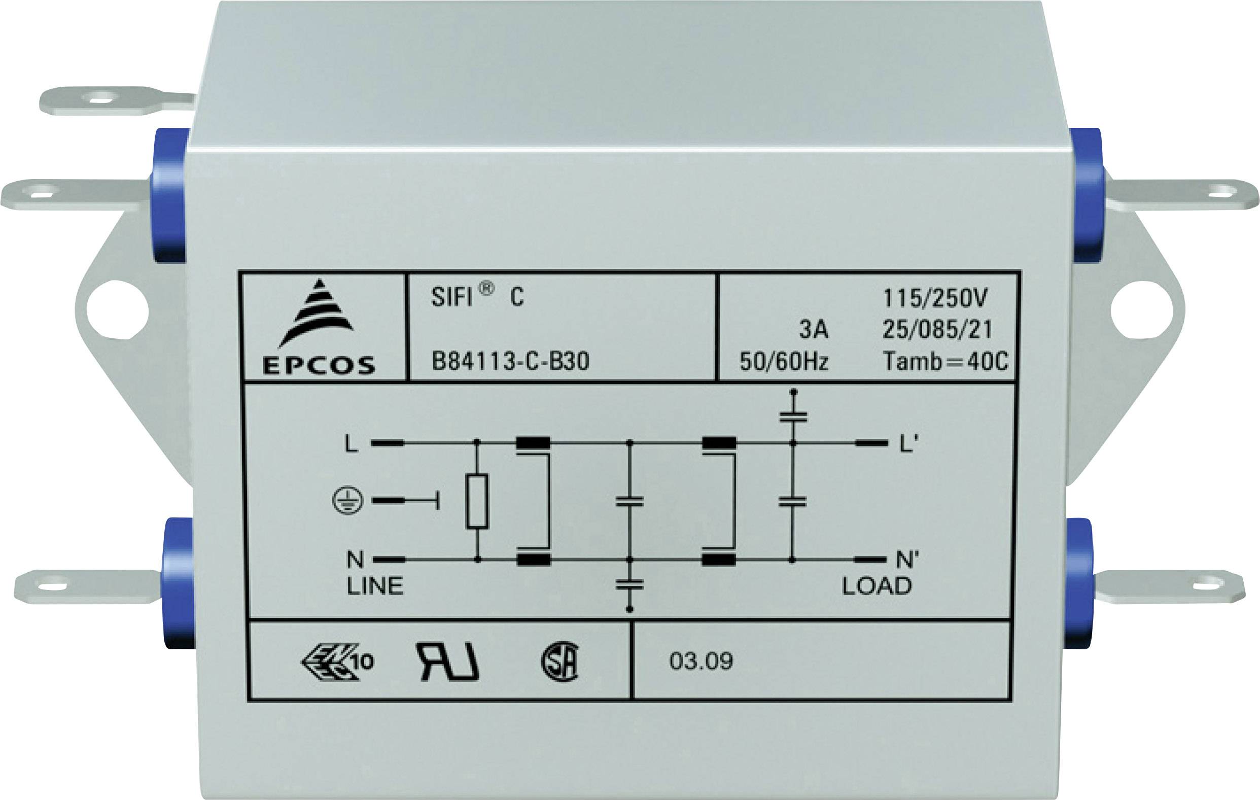 TDK B84113CB110 Ontstoringsfilter Vlamvertragend 250 V/AC 10 A 3.6 mH (l x b x h) 159 x 50.8 x 44.5 mm 1 stuk(s)