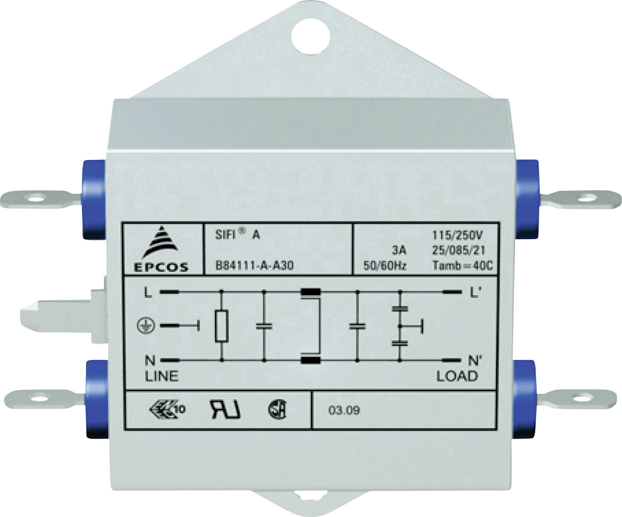 TDK B84111AA30 Ontstoringsfilter Vlamvertragend 250 V/AC 3 A 1.5 mH (l x b x h) 70 x 76.5 x 22.3 mm 1 stuk(s)