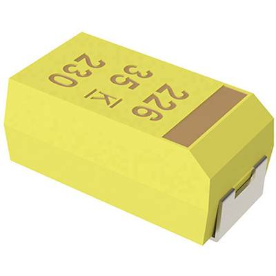 Een geel elektronisch onderdeel met de opdruk '226 23 6J', dat aan één zijde een metallisch contactoppervlak heeft.