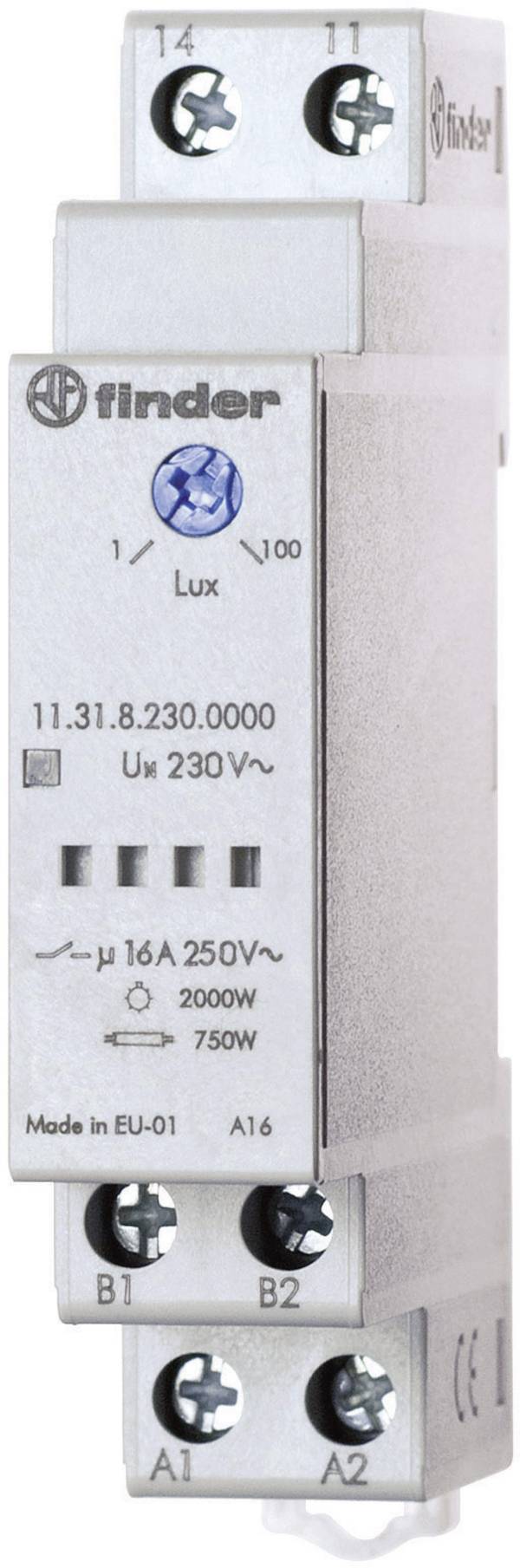 Finder 11.31.8.230.0000 Schemerschakelaar 1 stuk(s) Voedingsspanning (num):230 V/AC Lichtgevoeligheid: 1 - 100 lx 1x NO