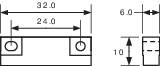 Technische tekening van een rechthoekig onderdeel met maatvoering: 32,0 mm breedte, 24,0 mm hart-op-hart afstand, 6,0 mm gatdiameter, 10 mm hoogte.