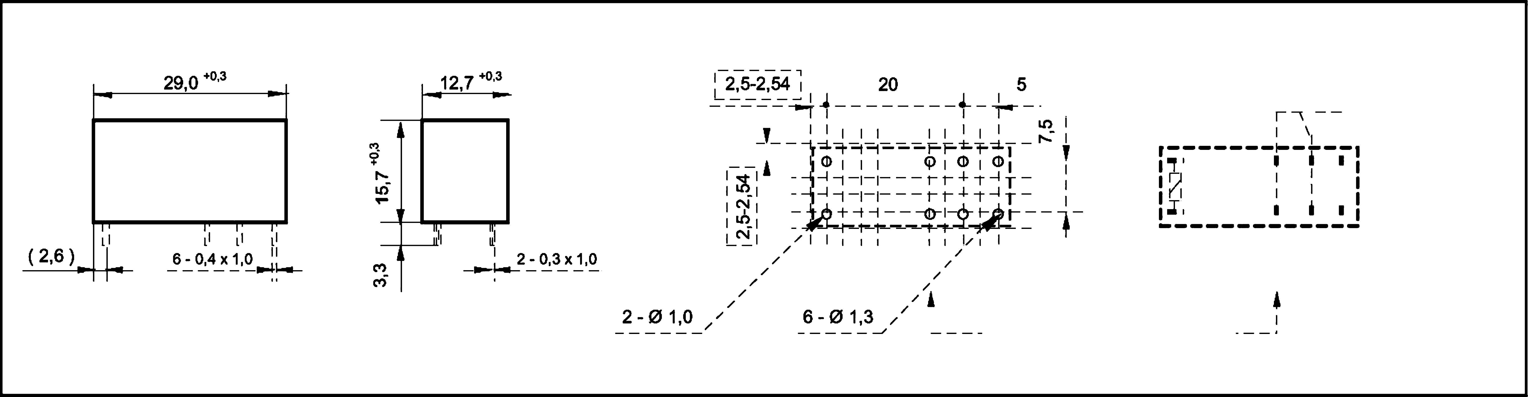 Technische tekening van rechthoekige onderdelen met afmetingen en hartafstanden in millimeters. Gedetailleerde maatvoering en annotatelijnen.