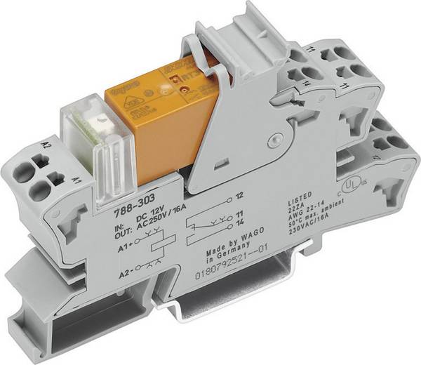 WAGO 788-303 Relaismodule (modulair) Nominale spanning: 12 V/DC Schakelstroom (max.): 16 A 1x wisselcontact  1 stuk(s)