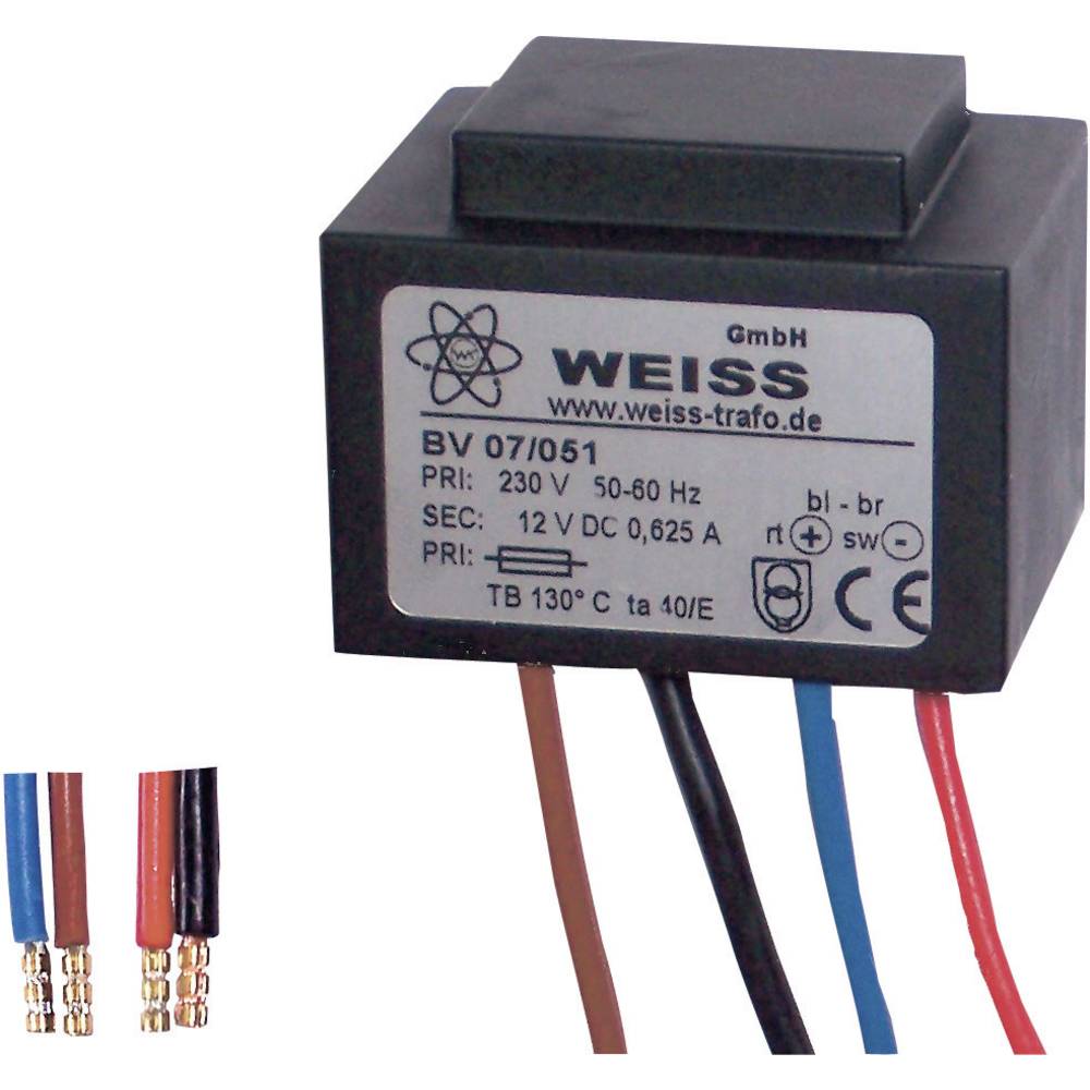 Weiss Elektrotechnik 07/053 Compacte Netvoedingtransformator 1 X 230 V 1 X 8 V/Ac 10 Va 1250 Ma