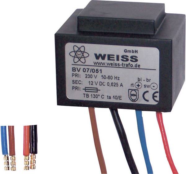 Weiss Elektrotechnik 07/053 Compacte netvoedingstransformator 1 x 230 V 1 x 8 V/AC 10 VA 1250 mA