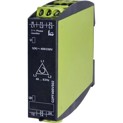 Eenfasig of driefasig spanningsbewakingsapparaat, model G2PF-400VS02, geschikt voor 3(N)~ 400/230V, frequentie 48...63Hz.