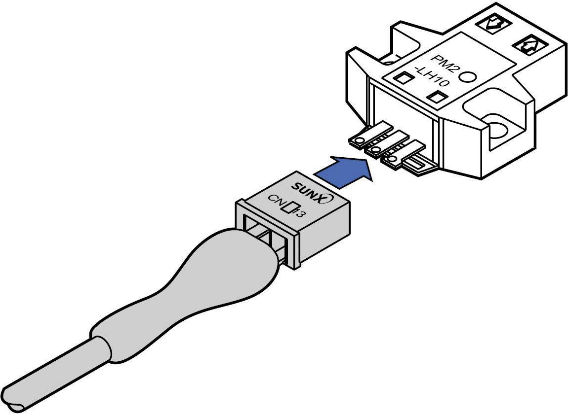 Afbeelding van een connector die wordt aangesloten op een elektronische module. Een pijl geeft de aansluitrichting aan.