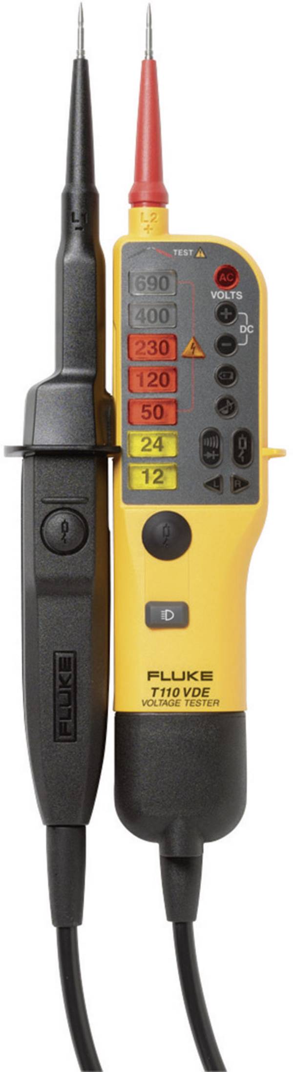 Fluke T110/VDE Tweepolige spanningstester  CAT III 690 V, CAT IV 600 V LED, Akoestisch, Vibratie