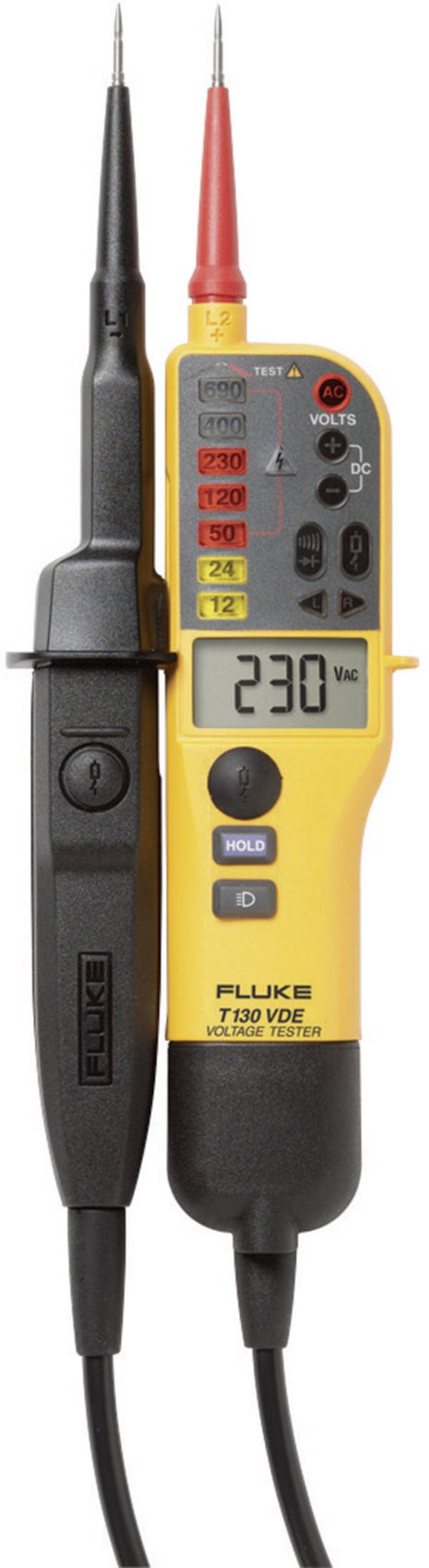 Fluke T130 Tweepolige spanningstester  CAT III 690 V, CAT IV 600 V Akoestisch, LCD, LED, Vibratie