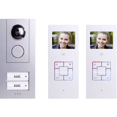 m-e modern-electronics  Vistus Complete set voor Video-deurintercom Kabelgebonden Tweegezinswoning Zilver, Wit
