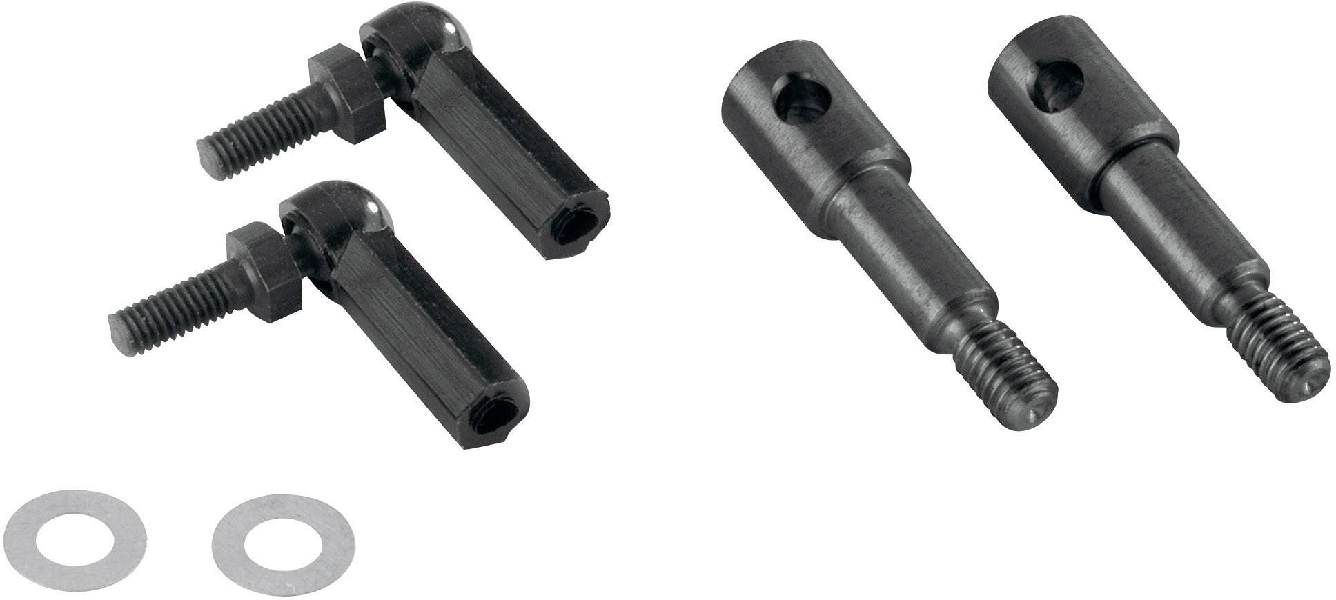 'Twee zwarte schroefbouten met zijdelingse schroeven en twee onderlegringen op een witte achtergrond.'