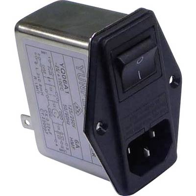 Yunpen 521314 YQ06A1 Netfilter Met IEC-connector, Met schakelaar, Met 2 zekeringen 250 V/AC 6 A 0.8 mH (l x b x h) 68 x 