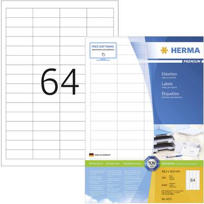 Herma 4271 Universele etiketten 48.3 x 16.9 mm Papier Wit 6400 stuk(s) Permanent hechtend Inkjet, Laser (zwart/wit), Las