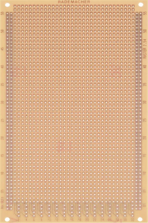 Rademacher WR-Typ 921 Experimenteer printplaat  Hardpapier (l x b) 16 cm x 10 cm 35 µm Rastermaat 2.54 mm Inhoud 1 stuk(s)