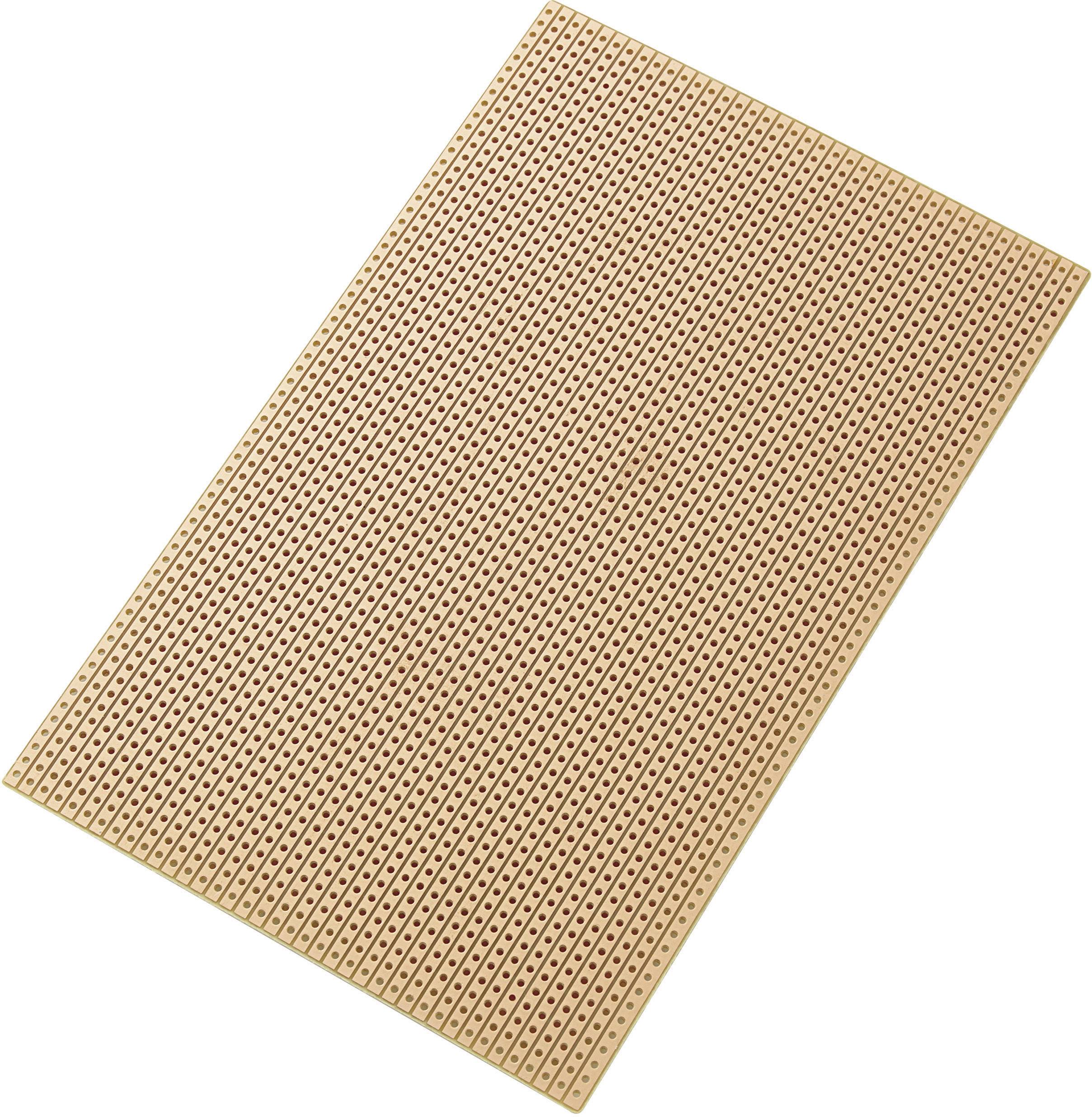 Printplaat met een regelmatig patroon van geboorde gaten voor de bevestiging van elektronische componenten.