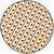 Cirkelvormig patroon met diagonale strepen en gelijkmatig verspreide rode punten op een beige achtergrond.