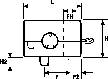 Technische tekening van een rechthoekige component met cilindrische opening en pijl. Voorzien van afmetingen H, L, H2, FH.