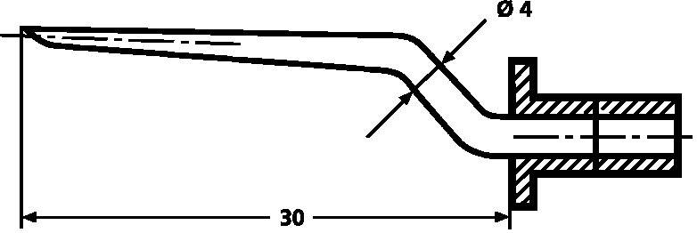 Diagram van een buis met hoek. Lengte 30, diameter Ø4.