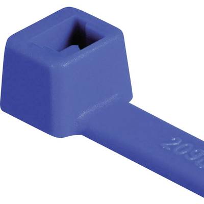 Close-upfoto van een blauwe kabelband, belangrijk voor het bundelen en organiseren van kabels in technische of ambachtelijke toepassingen.