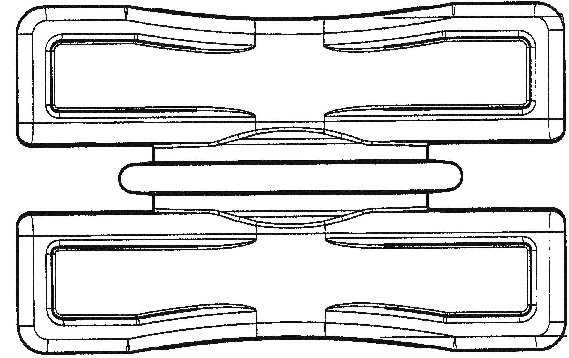 Technische tekening van een sluitingsmechanisme met twee in elkaar grijpende onderdelen. De bovenste en onderste component liggen parallel ten opzichte van elkaar.