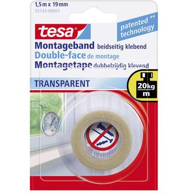 tesa Powerbond® Transparent Innenbereich 19 55743-00001-02 Montagetape tesa Powerbond Transparant (l x b) 1.5 m x 19 mm 