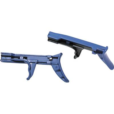 Twee blauwe hechtapplicatoren voor chirurgische doeleinden, zijaanzicht en basisaanzicht.
