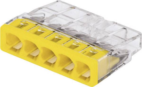 WAGO 2273-205-100 2273 Lasklem Flexibel: 0.5-2.5 mm² Massief: 0.5-2.5 mm² Aantal polen: 5 100 stuk(s) Transparant, Geel Piece