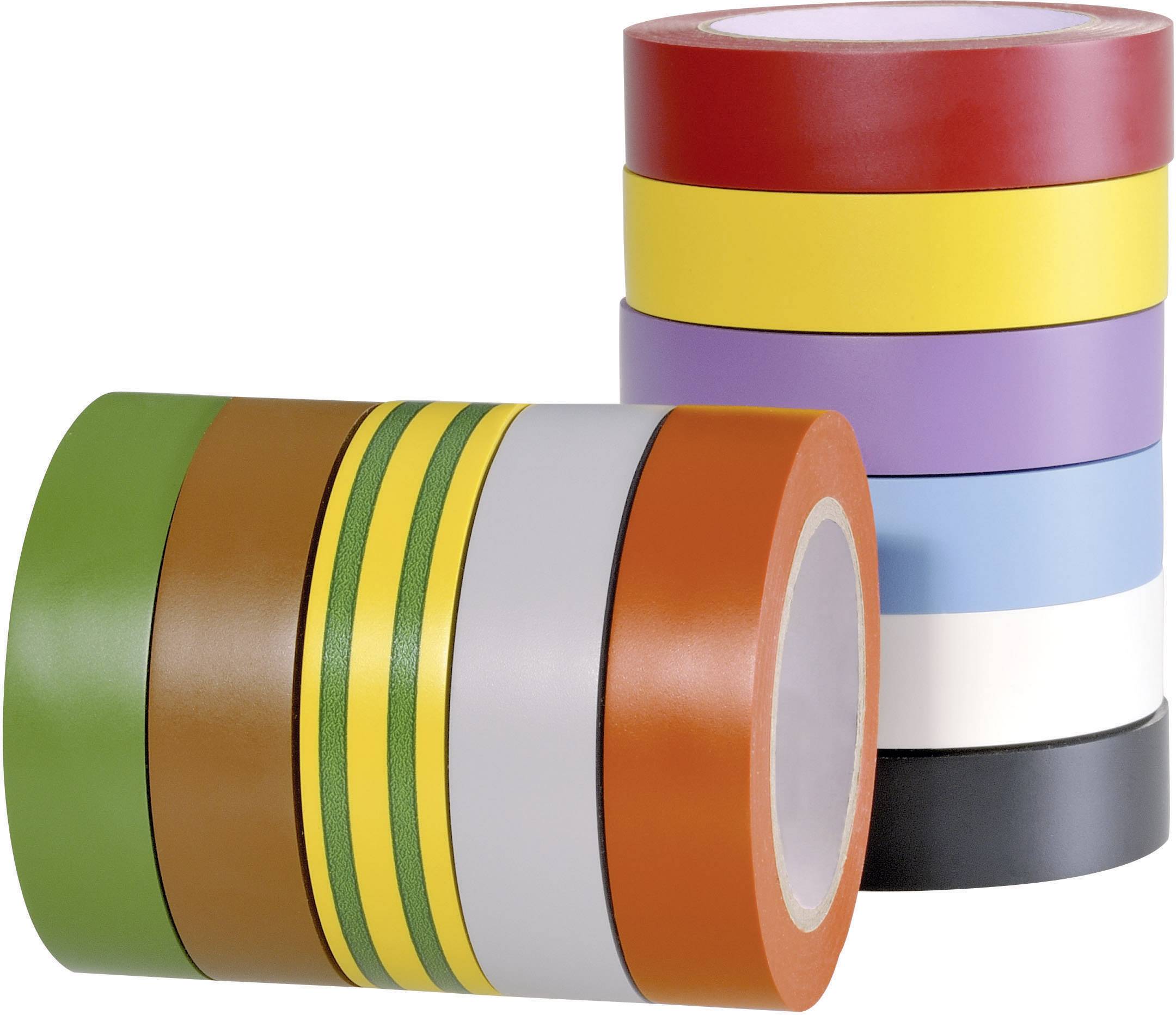Kleurrijke isolatietapes in stapels; verschillende kleuren voor elektronische isolatie en markeringen.