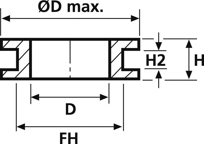 Technische tekening van een afdichtingsprofiel met de afmetingen 'ØD max', 'H2', 'H', 'D' en 'FH'.