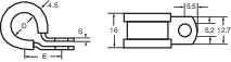 Technische tekening van een kabelschoen met verschillende afmetingen in millimeters, zoals 4,5, 8, 16 en 12,7, geïllustreerd.
