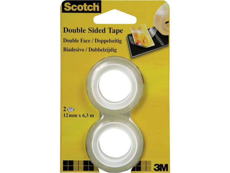 Scotch dubbelzijdig plakband (l x b) 6.3 m x 12 mm Transparant FT-5100-4927-1 3M Inhoud: 2 rollen