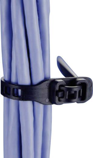 Een bundel blauwe kabels wordt bij elkaar gehouden met een zwarte kabelbinder.