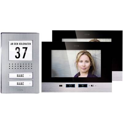 m-e modern-electronics  Vistadoor Complete set voor Video-deurintercom Kabelgebonden Tweegezinswoning RVS, Zwart