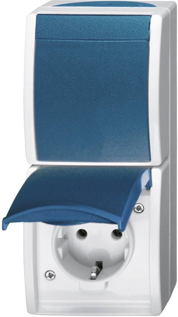 Busch-Jaeger 2601/6/20 EW-53 Ocean (opbouw) Schakel-/stopcontact combinatie spatwaterdicht Blauw, Groen