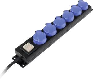 Conrad AS Schwabe 38606 Stekkerdoos met schakelaar 6-voudig Zwart, Blauw Randaarde stekker 1 stuk(s) aanbieding
