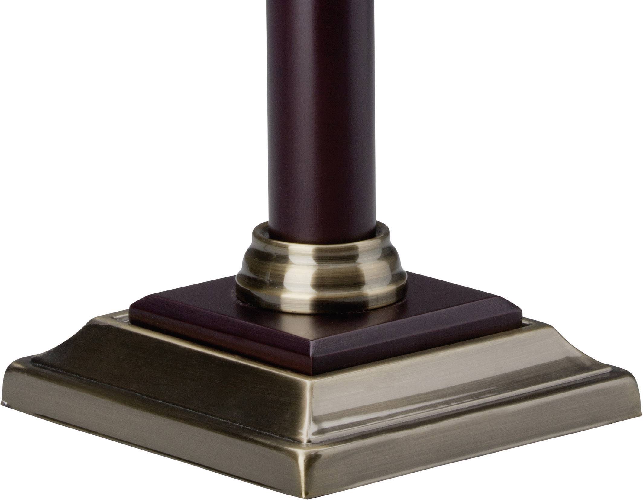 Voet van een staande lamp van metaal met vierkante basis; gladde zuil in donkere houtkleur; klassiek, stijlvol ontwerp.
