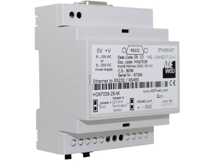 Wachendorff Adapter Ethernet naar RS232-RS485 HD6703825M 24 V-DC-12-18 V-AC Interface(s) 1 x RS232, 