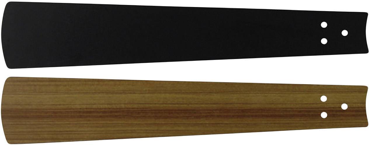 Twee ventilatiebladen: een zwart en een houtkleurig, beide voorzien van gaten voor bevestiging.