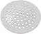 Ronde, witte onderzetter van keramiek met talrijke cirkelvormige gaatjes voor ventilatie.