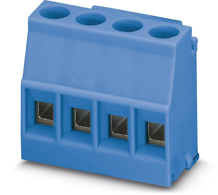 Een blauwe stekkerdoos met vier aansluitingen, geschikt voor elektrische verbindingen.