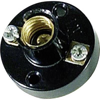 Rond zwart en gouden elektrisch onderdeel met twee schroeven, vermoedelijk een lampfitting.