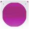 Een vierkante kleurfolie met een rond, magenta centrum, gebruikt voor het filteren van licht in fotografie of verlichting.