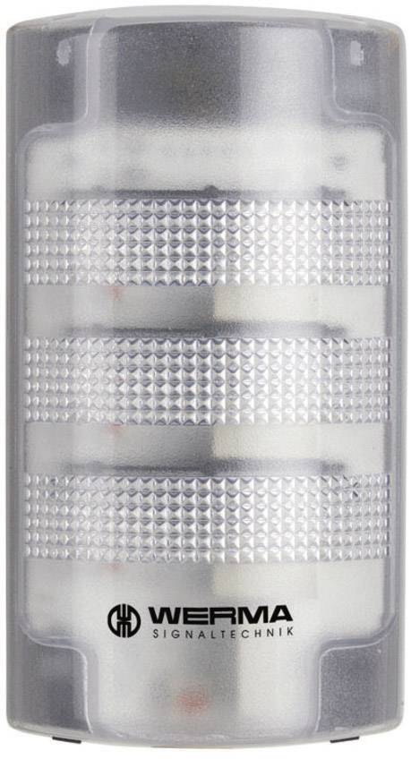 Een cilindrische LED-signaalverlichting van Werma, transparente behuizing, geschikt voor het weergeven van machinestatus.
