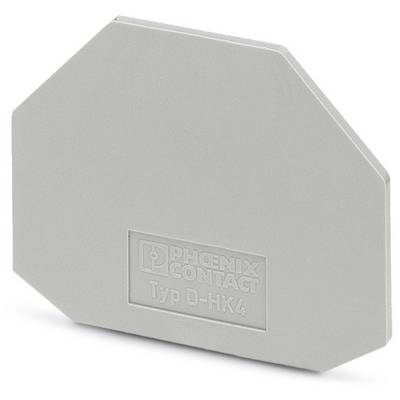 Grijze afdekplaat Type D-HK4 van Phoenix Contact, achthoekig, voor de bescherming van elektrische aansluitingen in verdeelkasten.