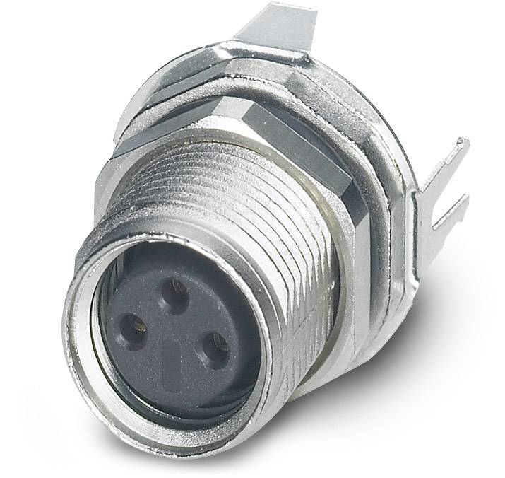 Een ronde, metalen connector met drie aansluitingen, geschikt voor elektronische verbindingen in verschillende apparaten.
