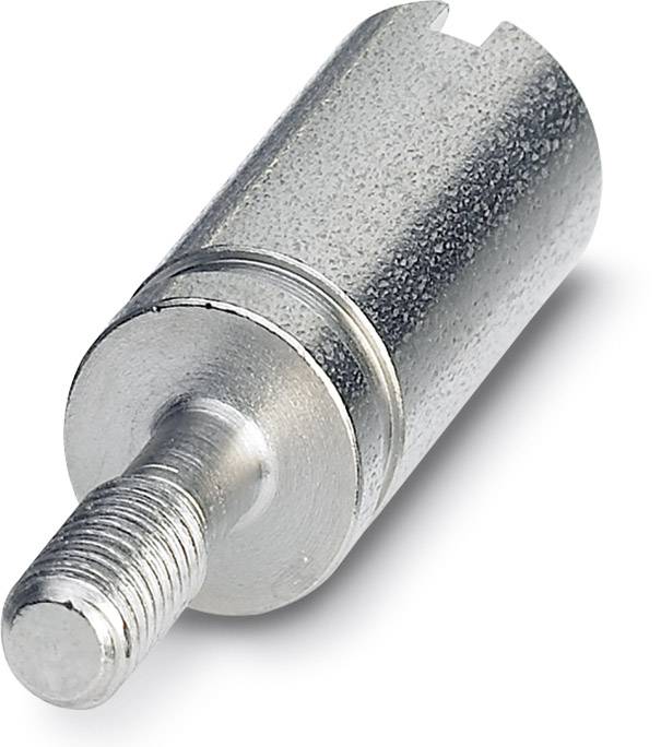 Cilindrisch metalen onderdeel met schroefdraad aan één uiteinde en een groef aan het andere uiteinde, waarschijnlijk een component van een machinedeel.